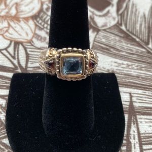 women's blue topaz and garnet ring size 8.5